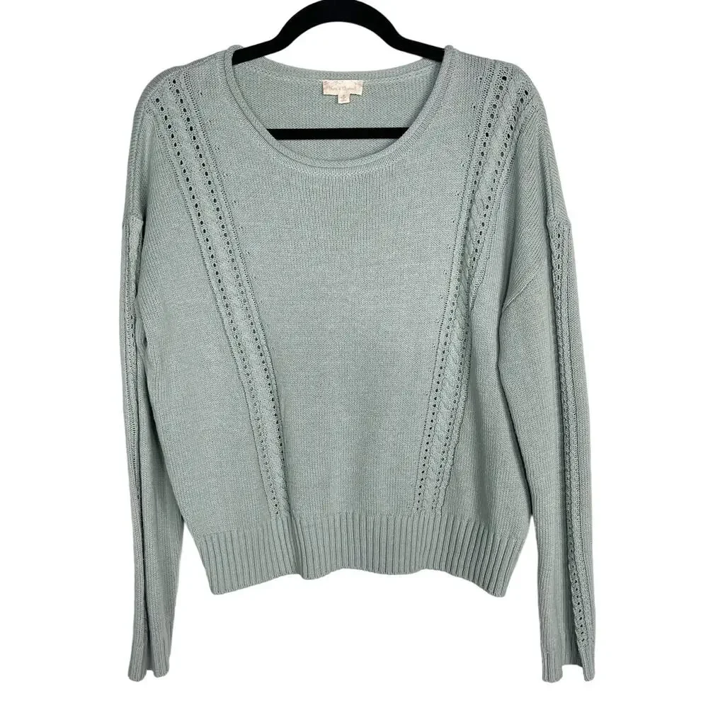New Hem & Thread L Seafoam Green Crew Knit Sweater Cotton Blend Textured Stitch